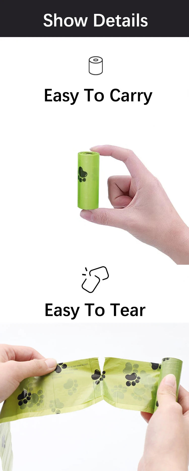Biodegradable Dog Poop Bags Dog Large Cat Waste Bag Holder Doggie Outdoor Home Clean Bag Dispenser Pet Supplies 15 Bags / Roll